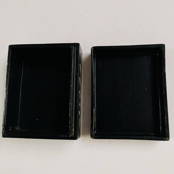 Chinese Mother of Pearl Wood Lacquer Box Old Man Floral Asian Trinket Decor - Picture 9 of 14